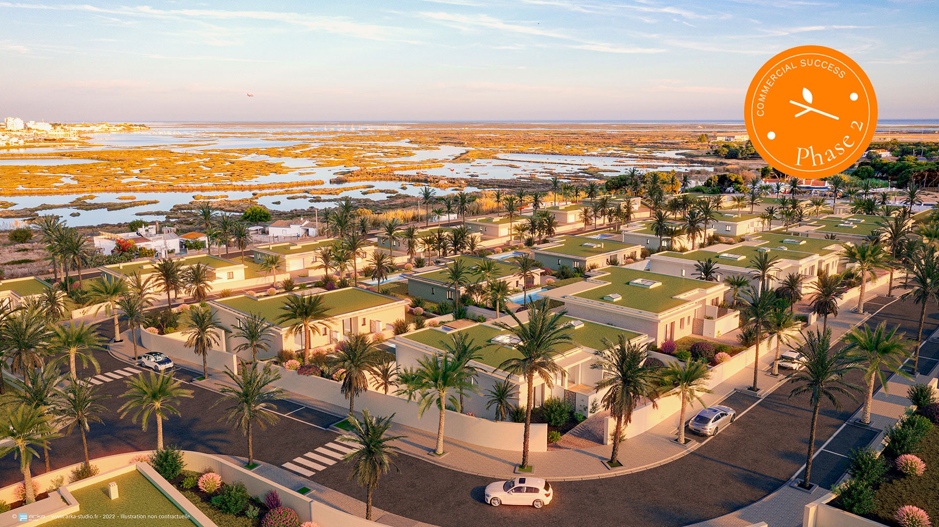 Luxury coastal housing complex with greenery view. Luxury coastal housing complex with greenery view.