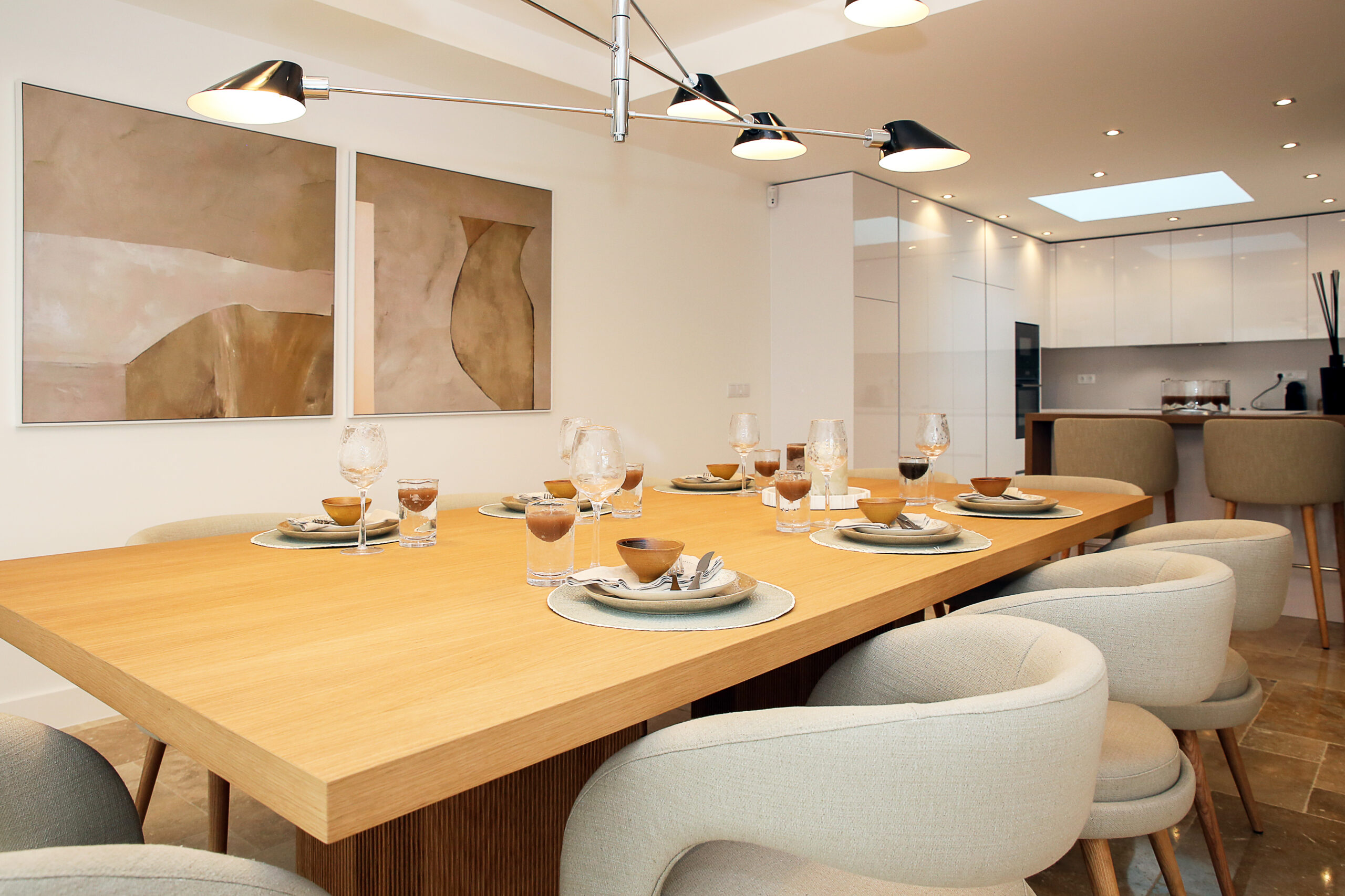 Modern dining room with wooden table and chairs